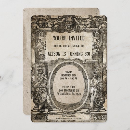 ヴィンテージ不気味なカスタマイズ可能パーティの招待状 招待状 (正面/裏面)