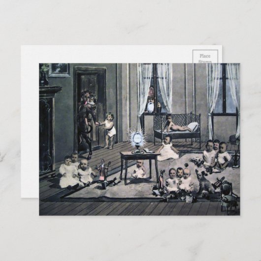 ヴィンテージ不気味なクランプスとサンタ ポストカード (正面/裏面)