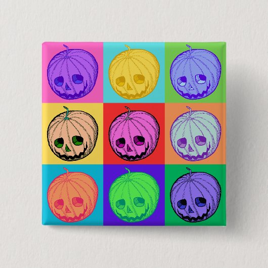 ヴィンテージ不気味なジャックオランタン色ポップ・アートの 缶バッジ (正面)