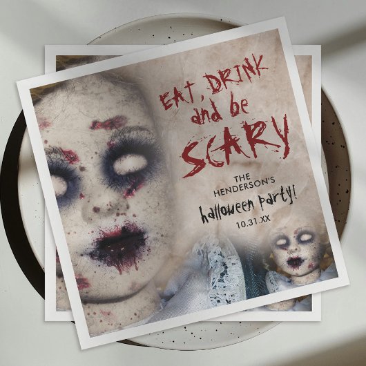 ヴィンテージ不気味なゾンビドールハローウィンパーティ スタンダードカクテルナプキン