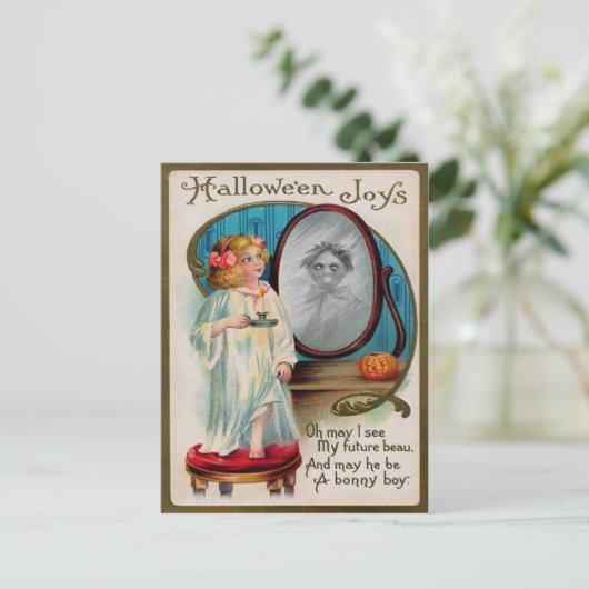 ヴィンテージ不気味なハロウィーン鏡はがき ポストカード (スタンド正面)