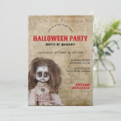 ヴィンテージ不気味な人形ハロウィンコスチュームパーティー 招待状 (スタンド正面)