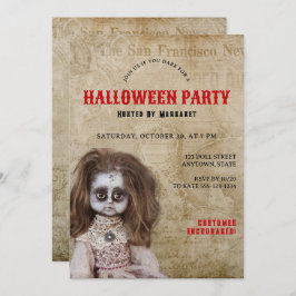 ヴィンテージ不気味な人形ハロウィンコスチュームパーティー 招待状