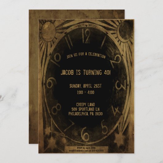 ヴィンテージ不気味な時計のカスタマイズ可能なパーティの招待状 招待状 (正面/裏面)
