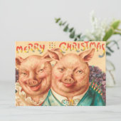 ヴィンテージ不気味な豚クリスマスカップル シーズンカード (スタンド正面)