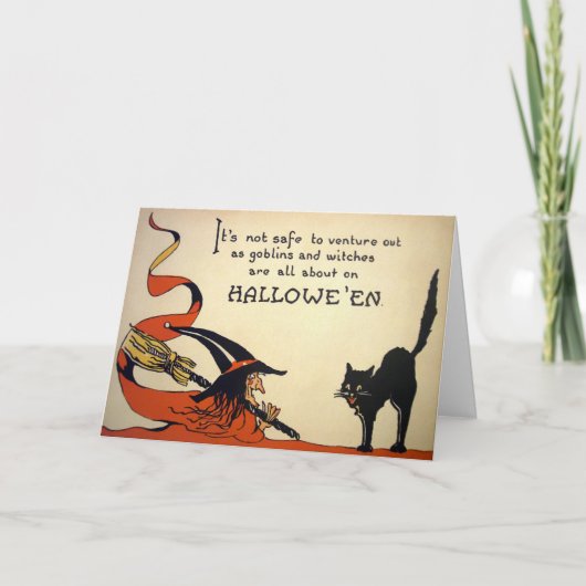 ヴィンテージ不気味な魔女ハロウィンカード シーズンカード (正面)