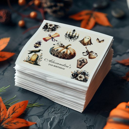 ヴィンテージ不気味ゴシック第2バースデーハロウィーン スタンダードカクテルナプキン