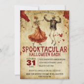 ヴィンテージ不気味スケルトン血ハローウィンパーティ 招待状 (正面)