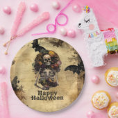 ヴィンテージ不気味スケルトン饗宴ハローウィンパーティ ペーパープレート (パーティー)