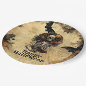 ヴィンテージ不気味スケルトン饗宴ハローウィンパーティ ペーパープレート (アングル)