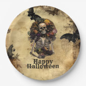 ヴィンテージ不気味スケルトン饗宴ハローウィンパーティ ペーパープレート (正面)