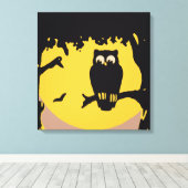 ヴィンテージ不気味ハロウィン、月のある木の中のフクロウ キャンバスプリント (インサイチュ (ウッドフロア))