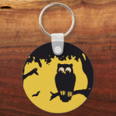 ヴィンテージ不気味ハロウィン、月のある木の中のフクロウ キーホルダー (正面)