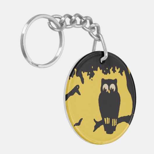 ヴィンテージ不気味ハロウィン、月のある木の中のフクロウ キーホルダー (正面左)