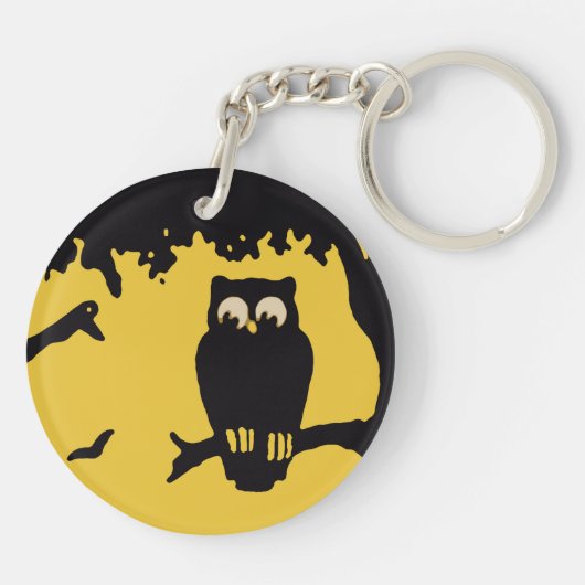 ヴィンテージ不気味ハロウィン、月のある木の中のフクロウ キーホルダー (裏面)