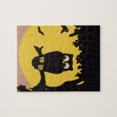 ヴィンテージ不気味ハロウィン、月のある木の中のフクロウ ジグソーパズル (横)