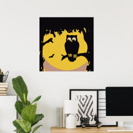 ヴィンテージ不気味ハロウィン、月のある木の中のフクロウ ポスター