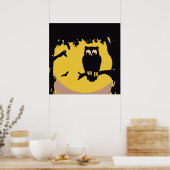 ヴィンテージ不気味ハロウィン、月のある木の中のフクロウ ポスター (キッチン)