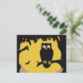 ヴィンテージ不気味ハロウィン、月のある木の中のフクロウ ポストカード (スタンド正面)