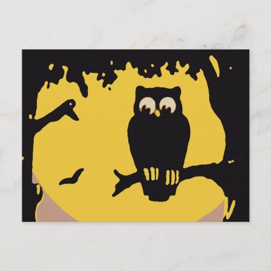 ヴィンテージ不気味ハロウィン、月のある木の中のフクロウ ポストカード (正面)