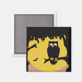 ヴィンテージ不気味ハロウィン、月のある木の中のフクロウ マグネット (正面/裏面)