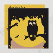 ヴィンテージ不気味ハロウィン、月のある木の中のフクロウ 招待状 (正面/裏面)