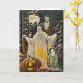 ヴィンテージ不気味ハロウィーンコスチューム カード (黄色い花)