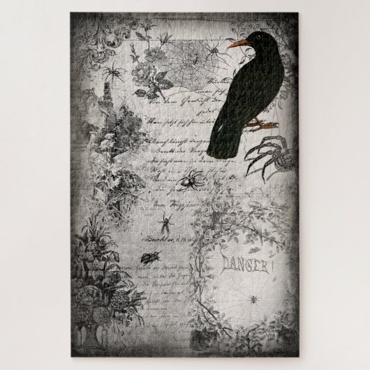 ヴィンテージ不気味ハロウィーンスパイダー&レイヴンエフエメラ ジグソーパズル (縦)