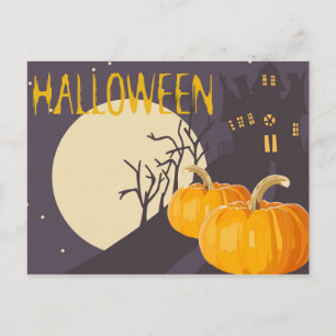 ヴィンテージ不気味ハロウィーンムーンとパンプキン ポストカード