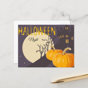ヴィンテージ不気味ハロウィーンムーンとパンプキン ポストカード