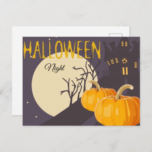 ヴィンテージ不気味ハロウィーンムーンとパンプキン ポストカード (正面/裏面)