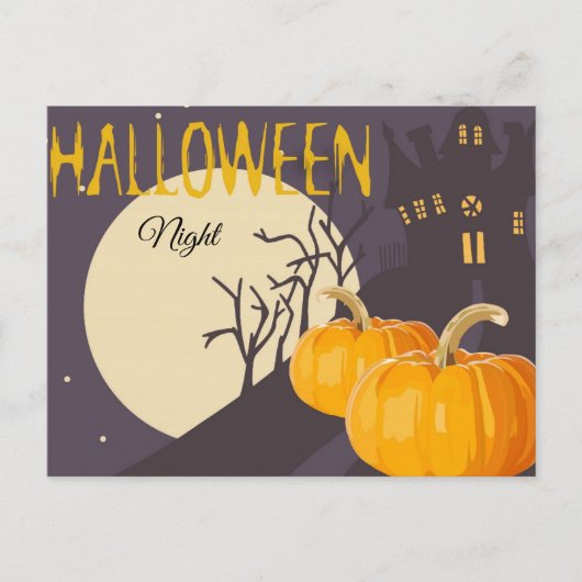 ヴィンテージ不気味ハロウィーンムーンとパンプキン ポストカード (正面)