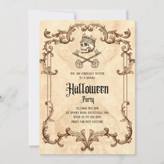 ヴィンテージ不気味ハローウィンパーティゴシックスカル 招待状 (正面)