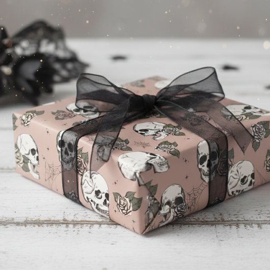 ヴィンテージ不気味バラフローラスモールスカルハロウィーン ラッピングペーパー