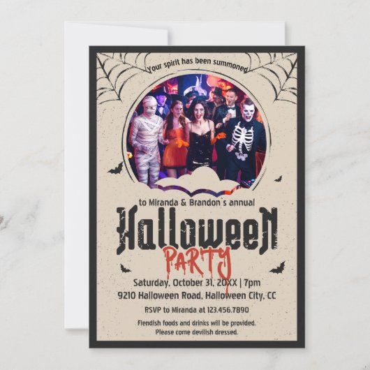 ヴィンテージ不気味フォトハローウィンパーティ 招待状 (正面)