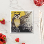 ヴィンテージ不気味フクロウ月光ハローウィンパーティ スタンダードカクテルナプキン (インサイチュ)