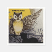 ヴィンテージ不気味フクロウ月光ハローウィンパーティ スタンダードカクテルナプキン (正面)