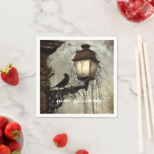 ヴィンテージ不気味レイヴンオンランタンハロウィーン スタンダードカクテルナプキン (インサイチュ)