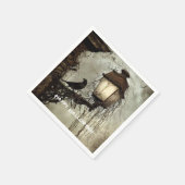 ヴィンテージ不気味レイヴンオンランタンハロウィーン スタンダードカクテルナプキン (角)