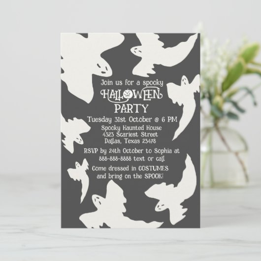 ヴィンテージ不気味幽霊ハローウィンパーティ招待状 招待状 (スタンド正面)