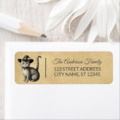 ヴィンテージ不気味猫は魔女の帽子ハロウィーンを着ている ラベル (インサイチュ)