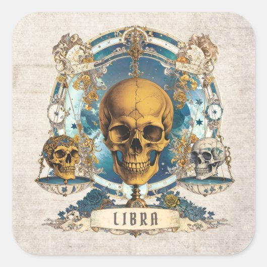 ヴィンテージ不気味〔占星術の〕十二宮図フローラリブラユニークスカル スクエアシール (正面)