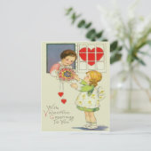 ヴィンテージ与えガールズブーケオブフラワーバレンタイン シーズンポストカード (スタンド正面)