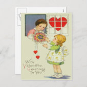 ヴィンテージ与えガールズブーケオブフラワーバレンタイン シーズンポストカード (正面/裏面)