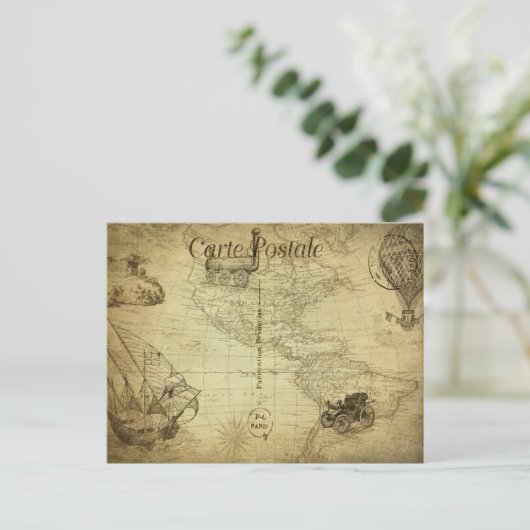 ヴィンテージ世界地図と交通フランスの ポストカード (スタンド正面)