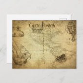 ヴィンテージ世界地図と交通フランスの ポストカード (正面/裏面)