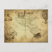 ヴィンテージ世界地図と交通フランスの ポストカード (正面)