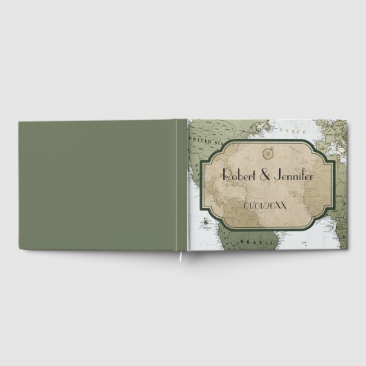 ヴィンテージ世界地図の旅行をテーマ結婚にした ゲストブック (全面)