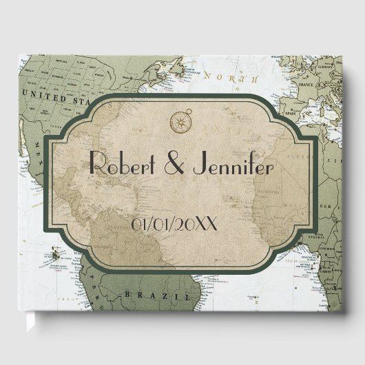 ヴィンテージ世界地図の旅行をテーマ結婚にした ゲストブック (正面)