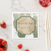 ヴィンテージ世界地図の旅行をテーマ結婚にした スタンダードカクテルナプキン (インサイチュ)